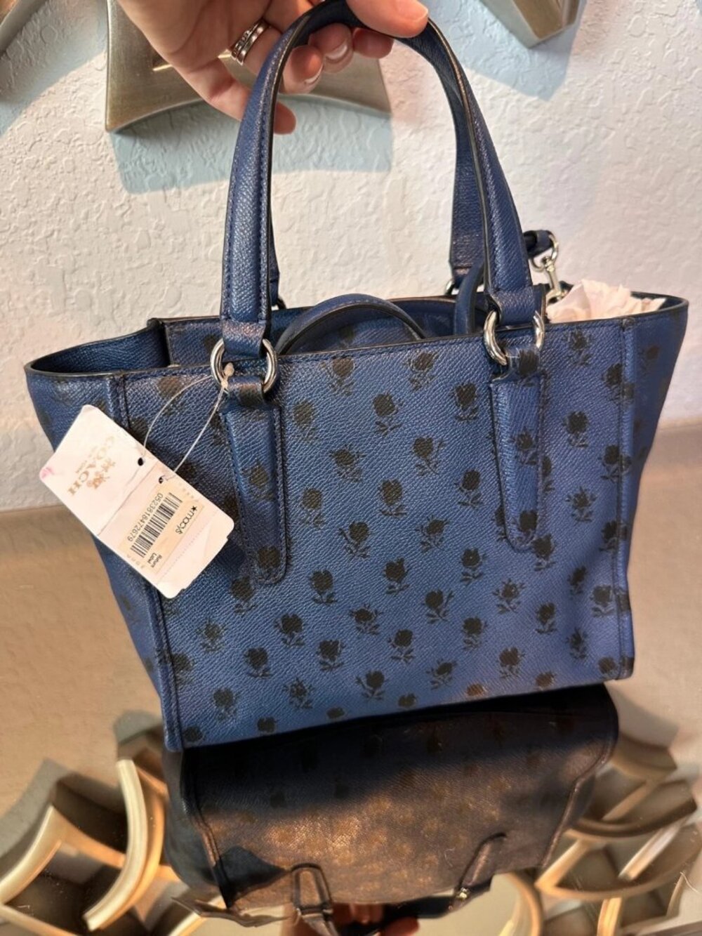 COACH Mini Crosby Carryall Crossbody Blue Black Floral Print NWT